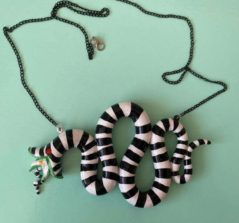 Handmade OOAK beetlejuice sandworm necklace